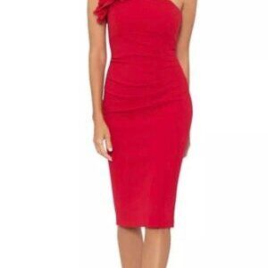 Xscape Women's Red One Shoulder Scuba Crepe Sheath Dress Size 4, MSRP: 228$